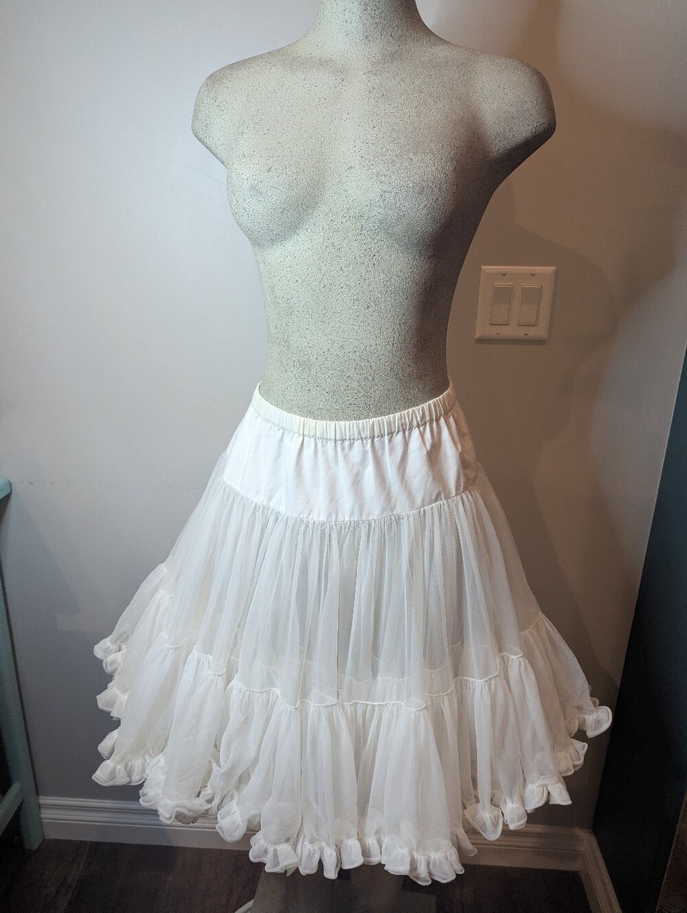 Vintage White Retro Crinoline Petticoat skirt Western Dance Skirt Size L/XL